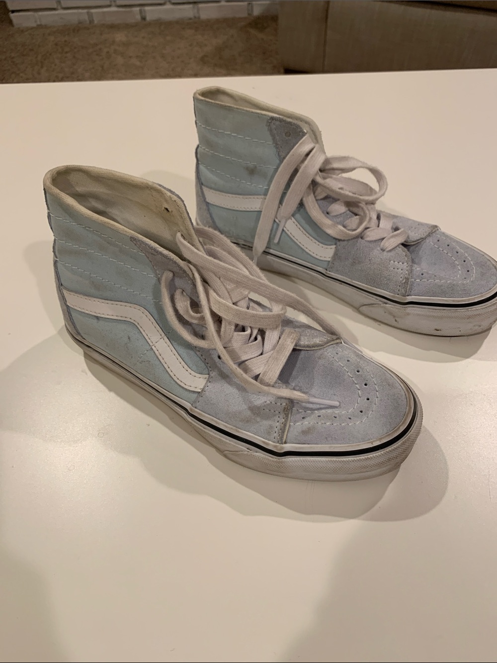 Vans Women’s High-Top Lace-Up Boots in Light Blue and White